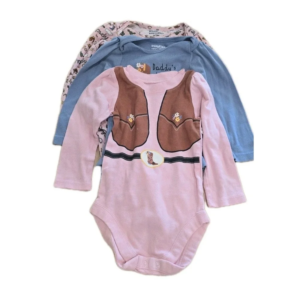 NWOT The Children's Place Baby Girls Cowgirl Bodysuit 3-Pack 100% Cotton RTL $30